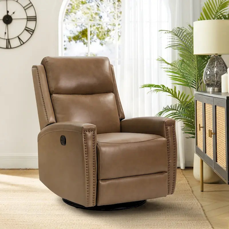 Fauteuil inclinable, pivotant et basculant en cuir véritable multicolore, avec clous décoratifs