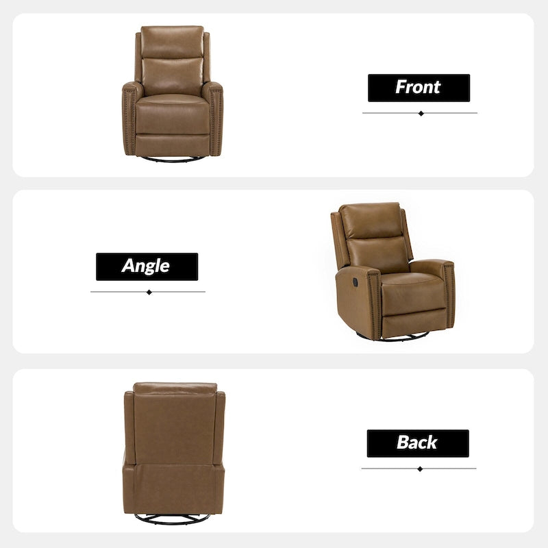 Fauteuil inclinable, pivotant et basculant en cuir véritable multicolore, avec clous décoratifs