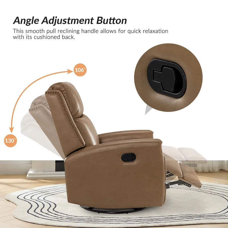 Fauteuil inclinable, pivotant et basculant en cuir véritable multicolore, avec clous décoratifs