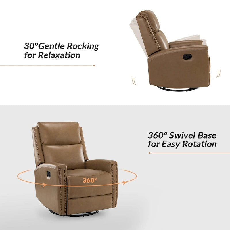 Fauteuil inclinable, pivotant et basculant en cuir véritable multicolore, avec clous décoratifs