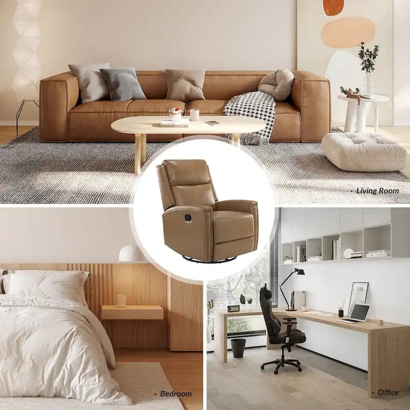 Fauteuil inclinable, pivotant et basculant en cuir véritable multicolore, avec clous décoratifs