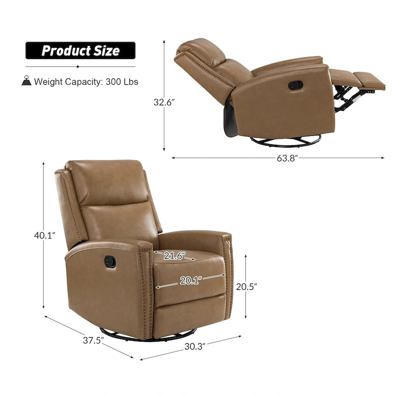 Fauteuil inclinable, pivotant et basculant en cuir véritable multicolore, avec clous décoratifs