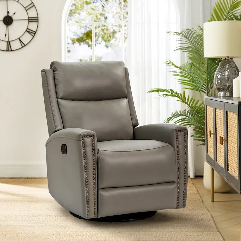 Fauteuil inclinable, pivotant et basculant en cuir véritable multicolore, avec clous décoratifs