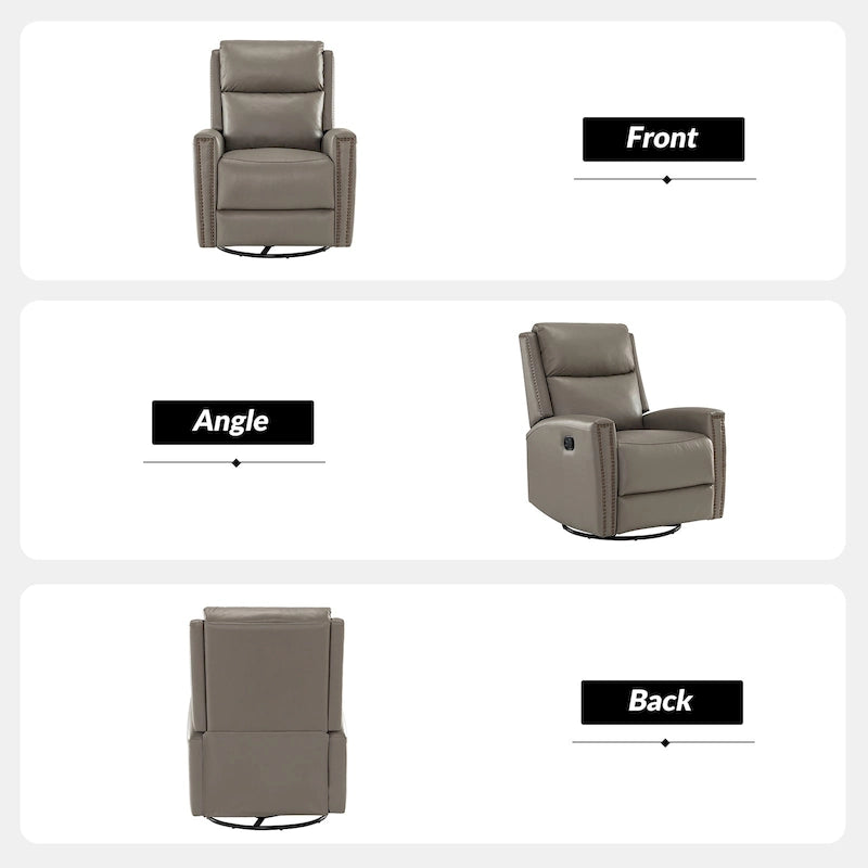 Fauteuil inclinable, pivotant et basculant en cuir véritable multicolore, avec clous décoratifs