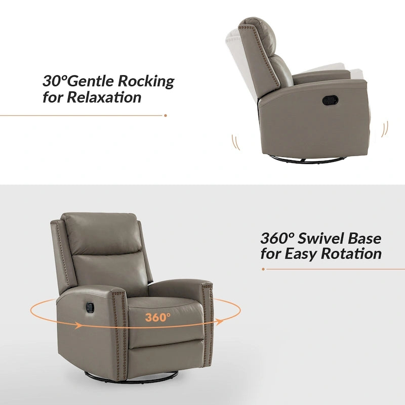 Fauteuil inclinable, pivotant et basculant en cuir véritable multicolore, avec clous décoratifs