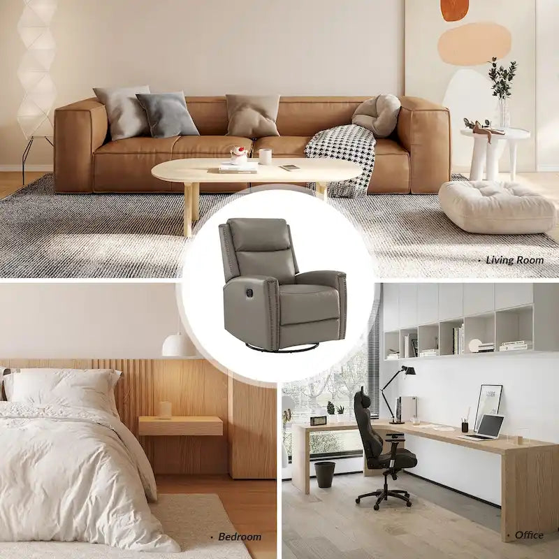 Fauteuil inclinable, pivotant et basculant en cuir véritable multicolore, avec clous décoratifs