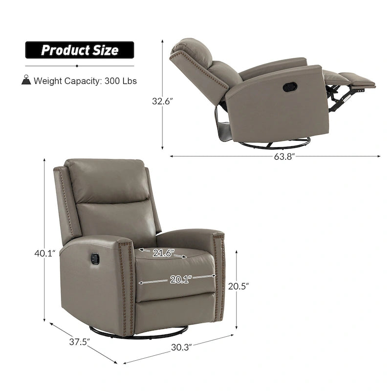 Fauteuil inclinable, pivotant et basculant en cuir véritable multicolore, avec clous décoratifs