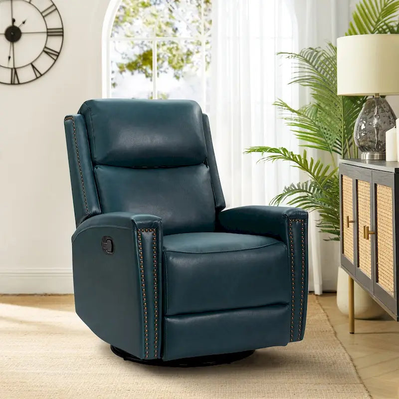 Fauteuil inclinable, pivotant et basculant en cuir véritable multicolore, avec clous décoratifs
