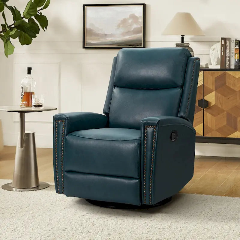 Fauteuil inclinable, pivotant et basculant en cuir véritable multicolore, avec clous décoratifs