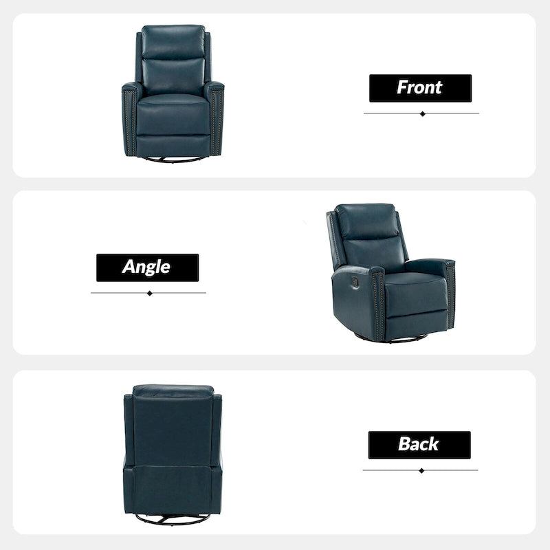 Fauteuil inclinable, pivotant et basculant en cuir véritable multicolore, avec clous décoratifs