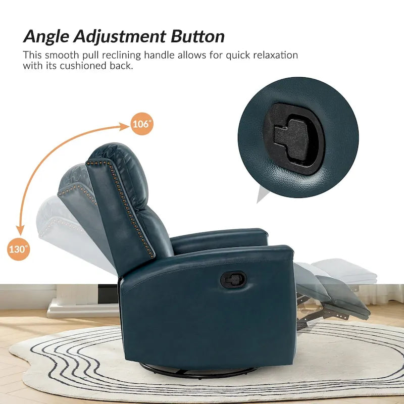 Fauteuil inclinable, pivotant et basculant en cuir véritable multicolore, avec clous décoratifs