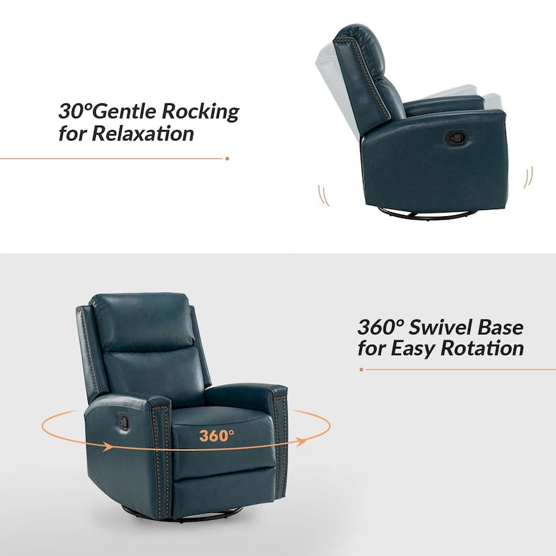 Fauteuil inclinable, pivotant et basculant en cuir véritable multicolore, avec clous décoratifs