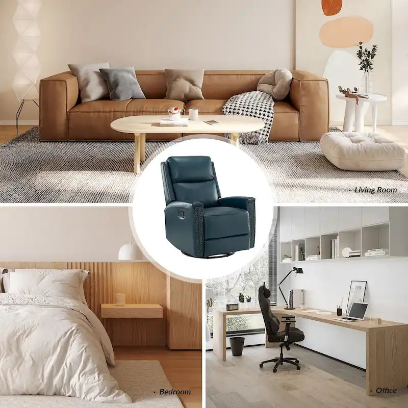 Fauteuil inclinable, pivotant et basculant en cuir véritable multicolore, avec clous décoratifs