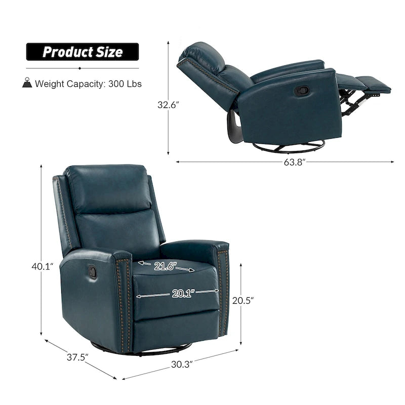 Fauteuil inclinable, pivotant et basculant en cuir véritable multicolore, avec clous décoratifs