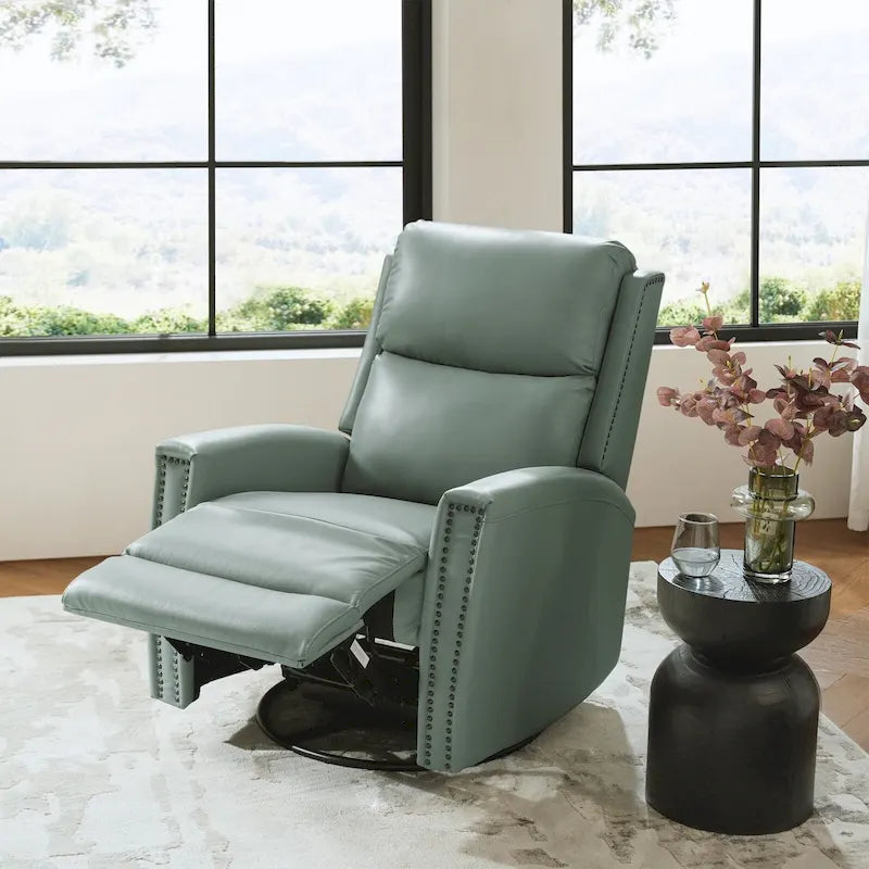 Fauteuil inclinable, pivotant et basculant en cuir véritable multicolore, avec clous décoratifs