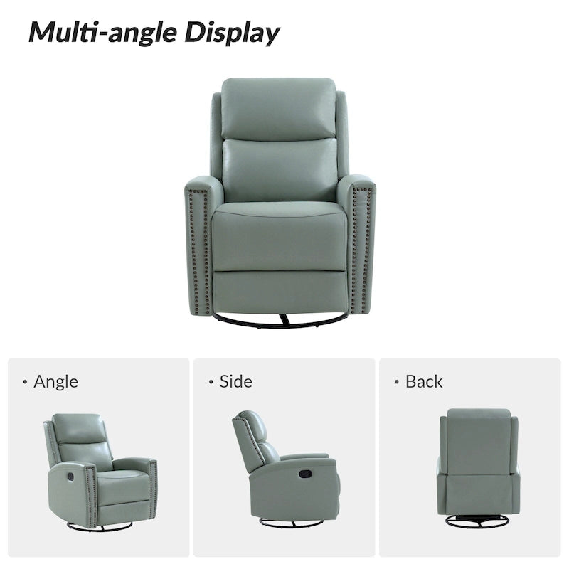 Fauteuil inclinable, pivotant et basculant en cuir véritable multicolore, avec clous décoratifs