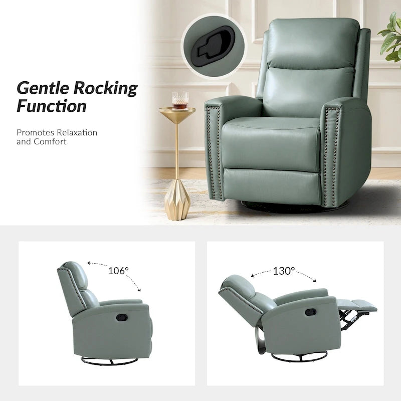 Fauteuil inclinable, pivotant et basculant en cuir véritable multicolore, avec clous décoratifs