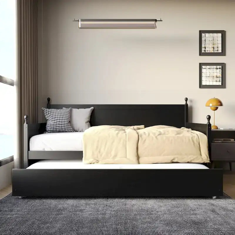 CraftPorch Mid-Century Modern Wooden Twin Size Daybed With Trundle