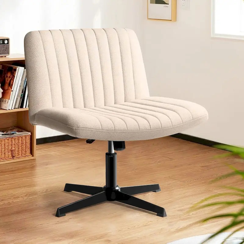 Chaise de bureau pivotante sans accoudoirs en tissu bleu/beige, sans roulettes, individuelle