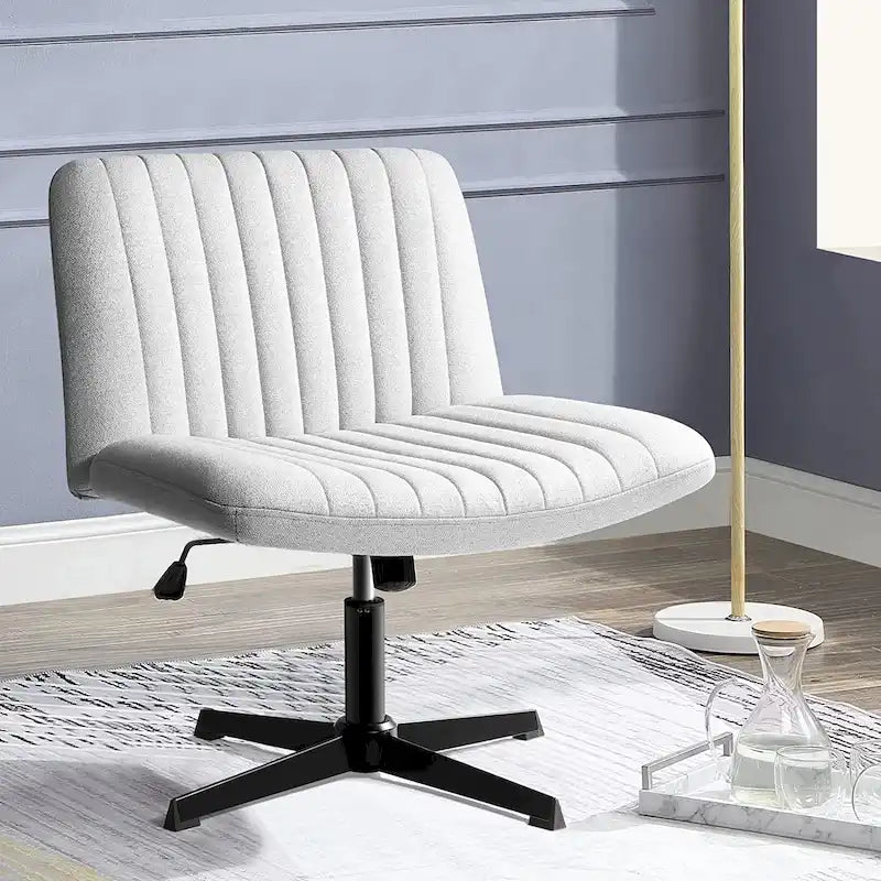 Chaise de bureau pivotante sans accoudoirs en tissu bleu/beige, sans roulettes, individuelle