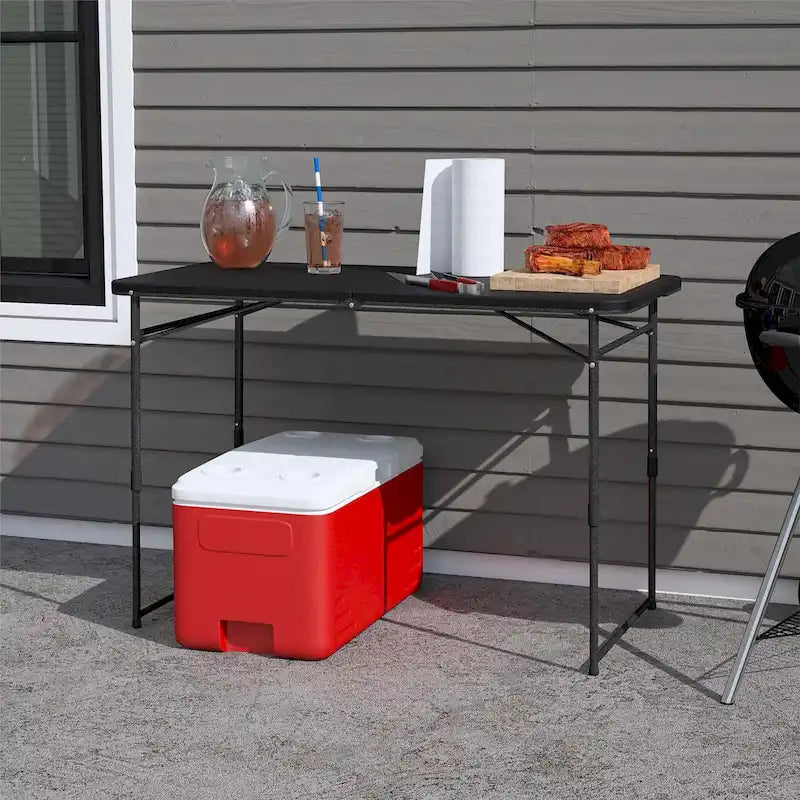 Table utilitaire pliante réglable en hauteur, grise/noire, pour intérieur/extérieur