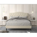 Lit plateforme rembourré avec dossier camel matelassé boutons beige/gris, simple