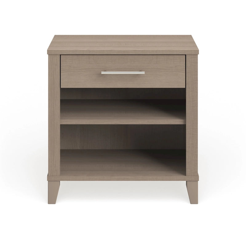 Table de chevet de transition avec tiroir et 2 étagères – Gris cendré / Noyer frais / Gris platine