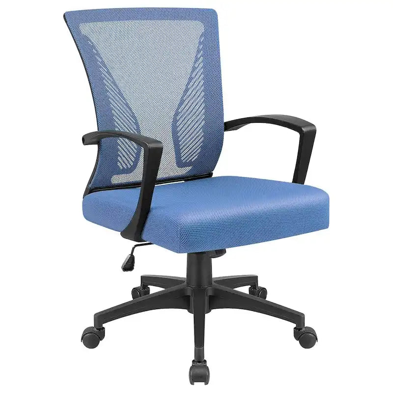 Chaise de bureau ergonomique mi-dos en maille (bleu / noir / gris) avec support lombaire, individuelle