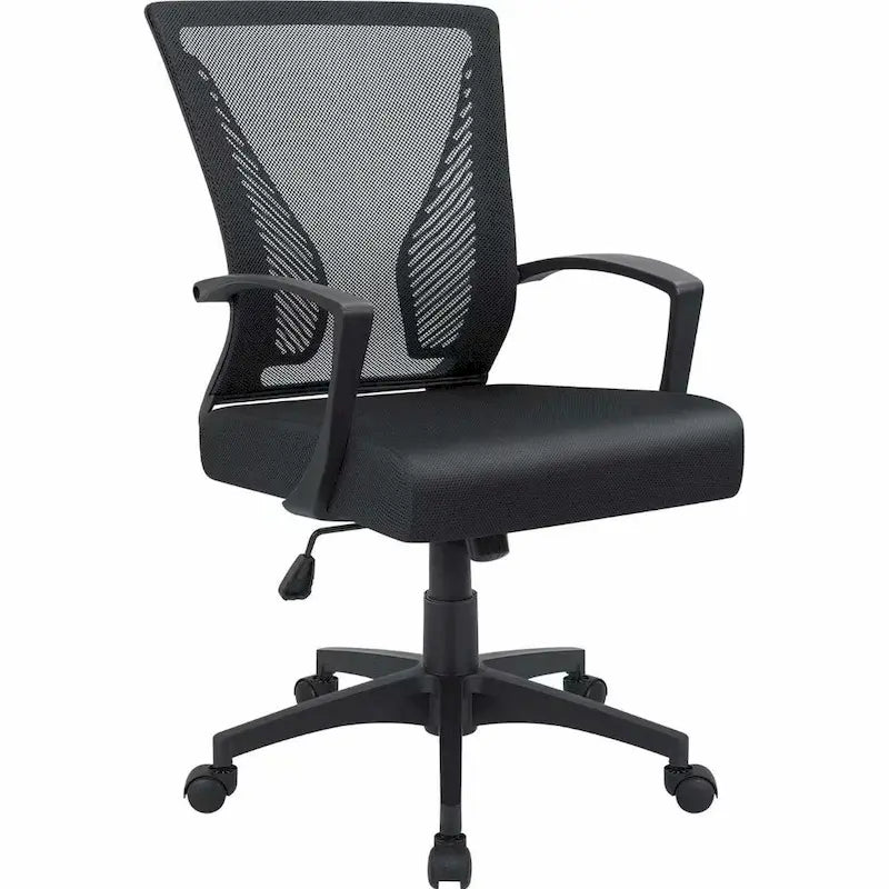Chaise de bureau ergonomique mi-dos en maille (bleu / noir / gris) avec support lombaire, individuelle