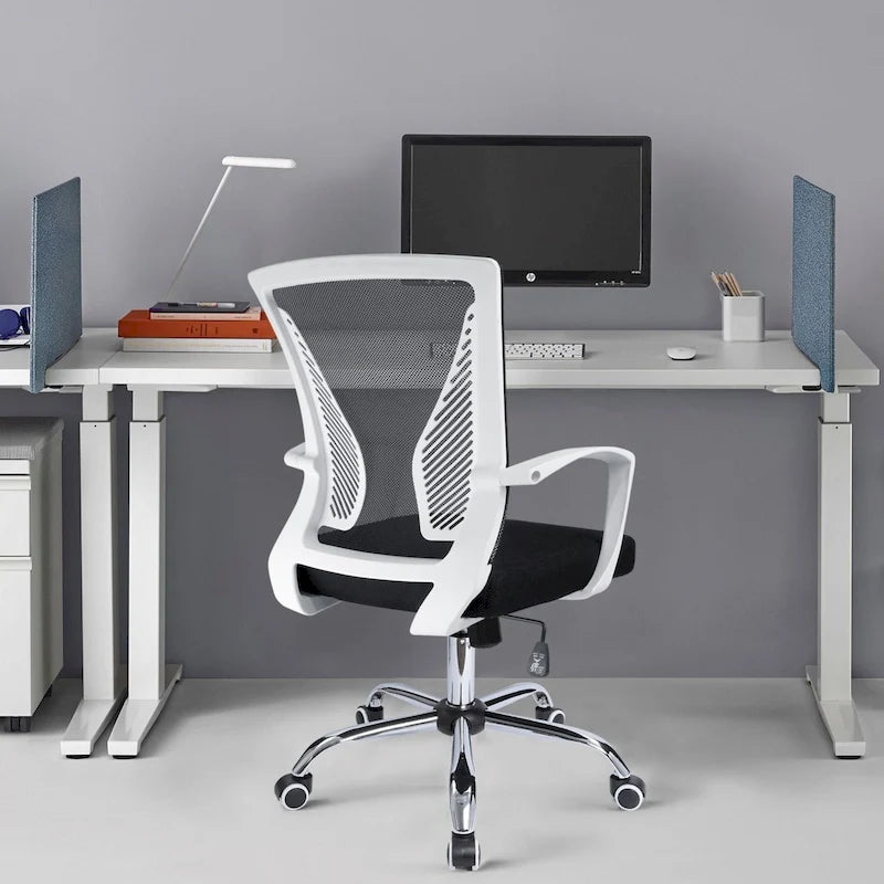 Chaise de bureau ergonomique mi-dos en maille (bleu / noir / gris) avec support lombaire, individuelle