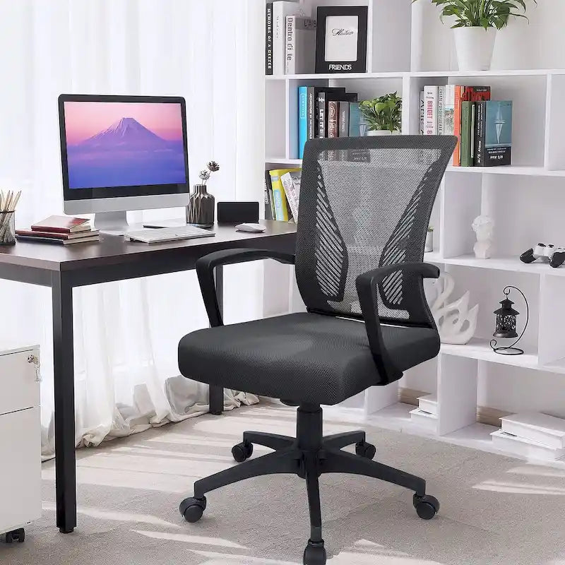 Chaise de bureau ergonomique mi-dos en maille (bleu / noir / gris) avec support lombaire, individuelle
