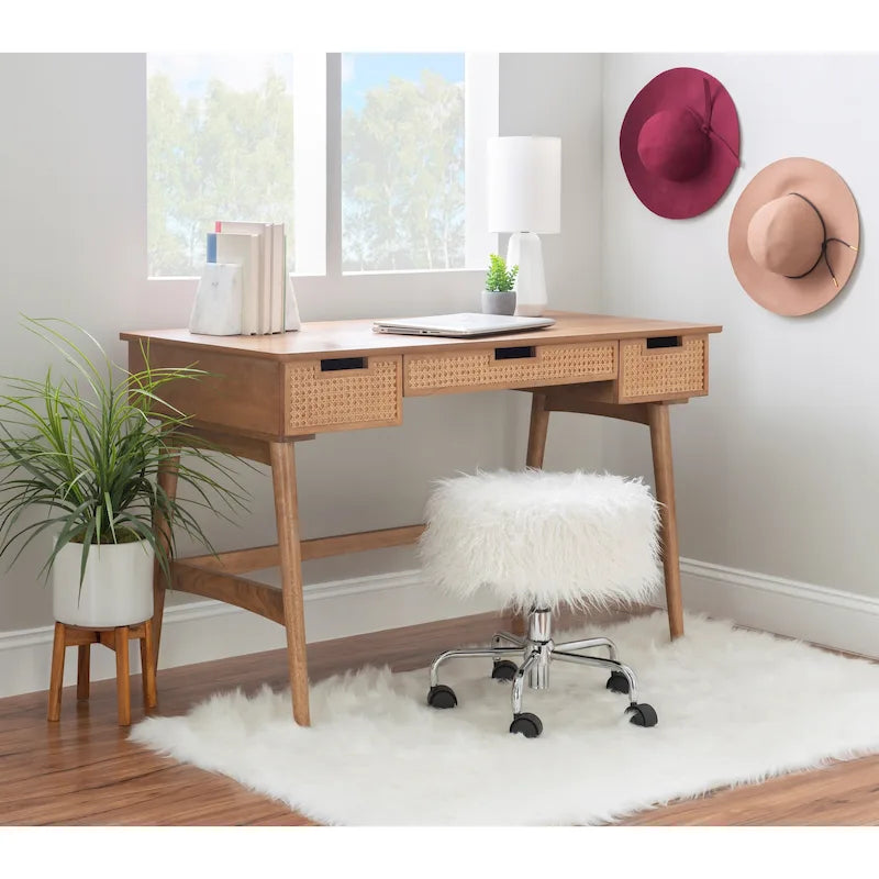 Bureau scandinave en rotin naturel / noir, simple