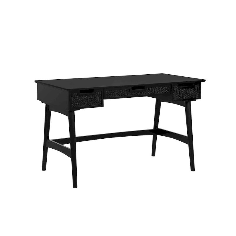 Bureau scandinave en rotin naturel / noir, simple