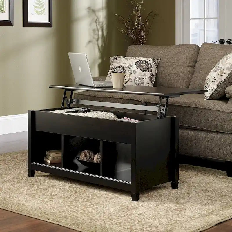 Table basse de rangement relevable avec placards, individuelle (marron/noir/blanc)