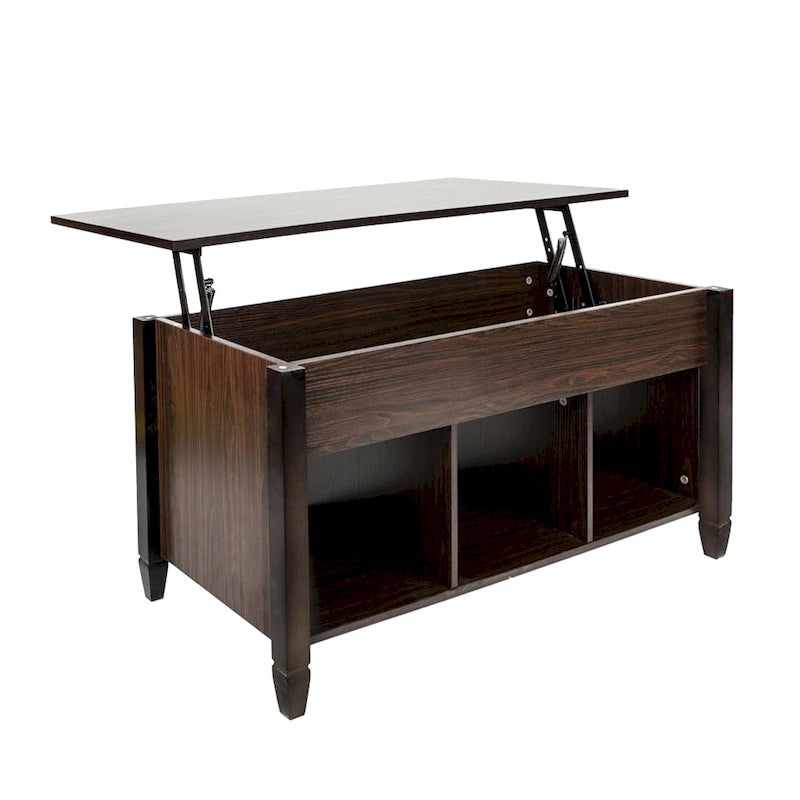 Table basse de rangement relevable avec placards, individuelle (marron/noir/blanc)