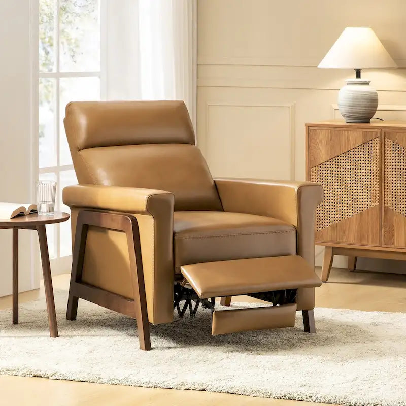 Fauteuil inclinable individuel en cuir véritable, coloris Marine/Chameau/Noir, avec port USB