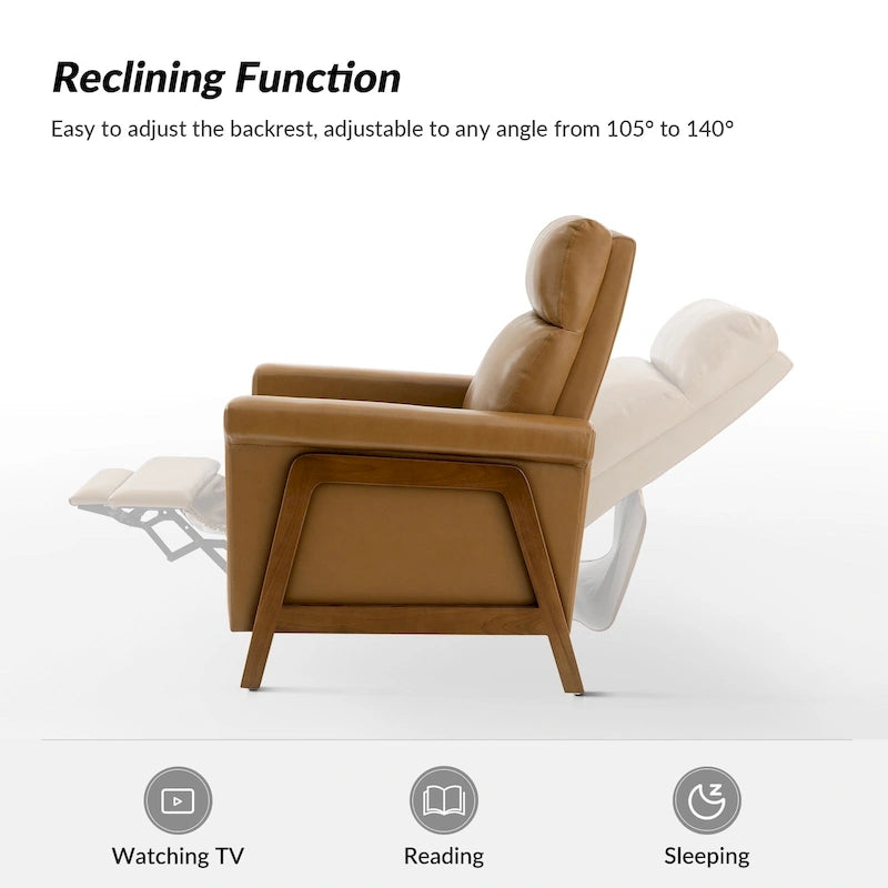 Fauteuil inclinable individuel en cuir véritable, coloris Marine/Chameau/Noir, avec port USB