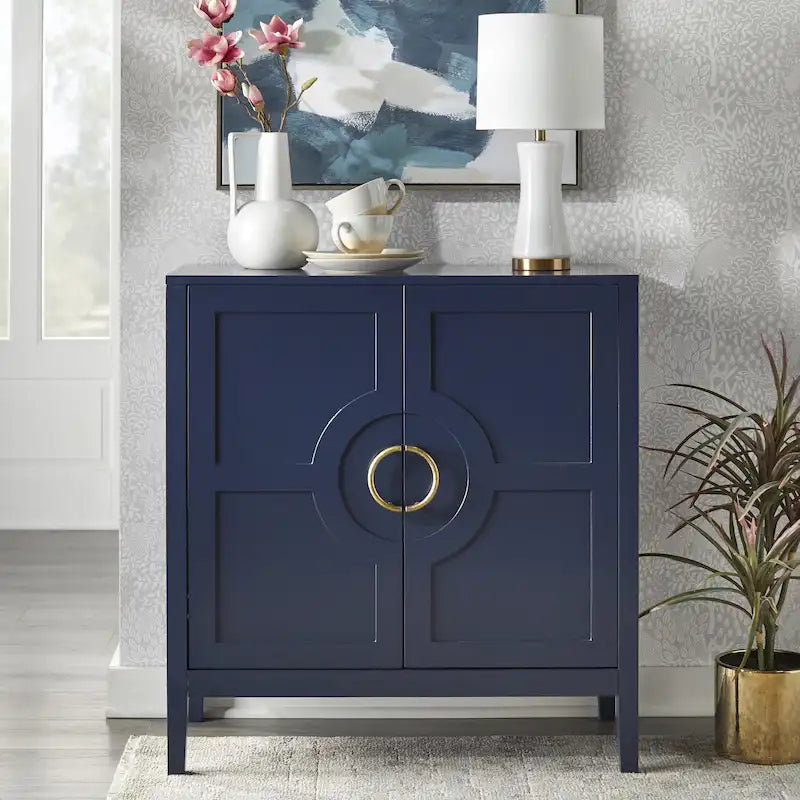 Meuble console à 2 portes avec étagère réglable, Indigo / Noir / Blanc, Simple