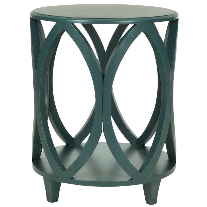 Table d'appoint géométrique en peuplier – Blanc cassé / Vert sarcelle foncé / Gris cendré