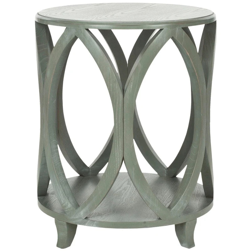 Table d'appoint géométrique en peuplier – Blanc cassé / Vert sarcelle foncé / Gris cendré