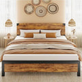 Cadre de lit plateforme marron King avec tête de lit en bois et rangement sous le lit, simple